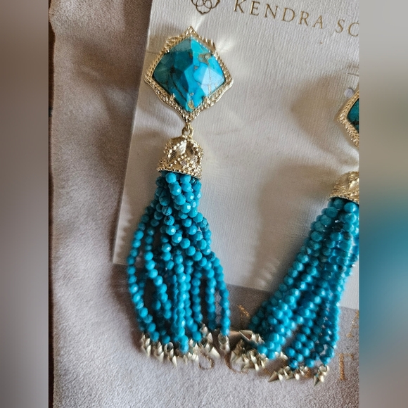 Kendra Scott Misha Earrings in Gold Bronze Veined Turquoise Magnesite - Picture 2 of 3